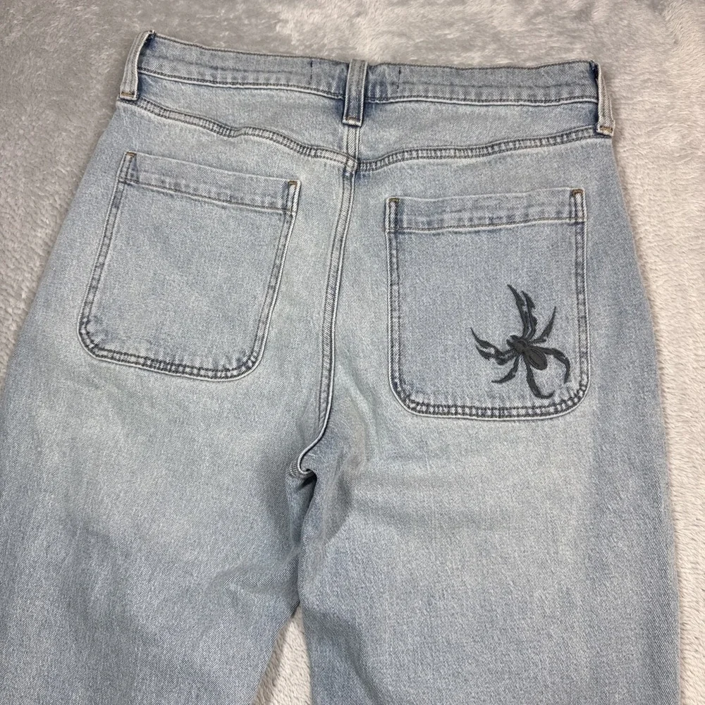 Hollister Baggy Jeans Men 31X30 (Fits 32X28) Blue Stretch Spider Embroidery